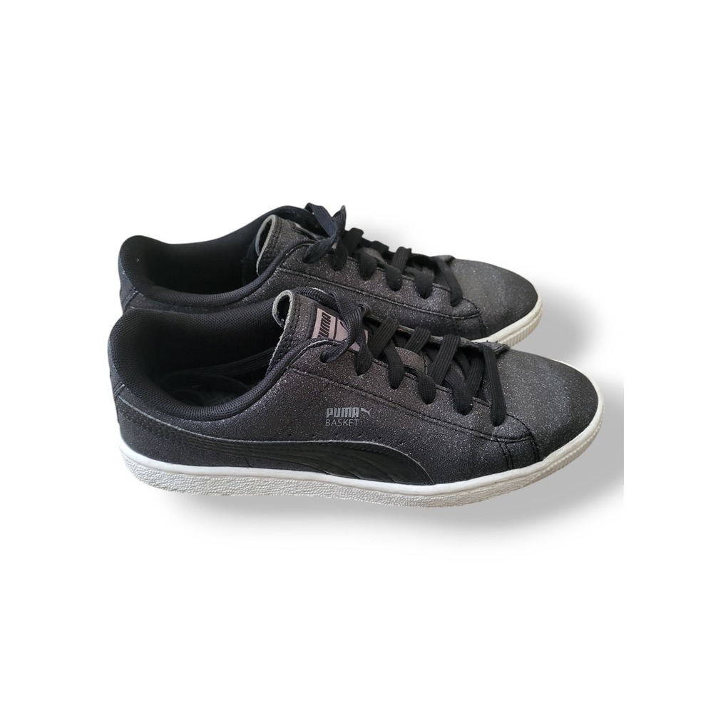 Puma Basket Black Glitter Sneakers Girls Size 7C